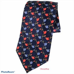 LEONARD Paris Tie Italian Silk Navy Light Blue Pink Floral